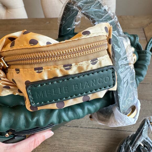 Melie Bianco Alexis Small Vegan Leather Bucket Crossbody Green NWT Drawstring - Picture 16 of 16